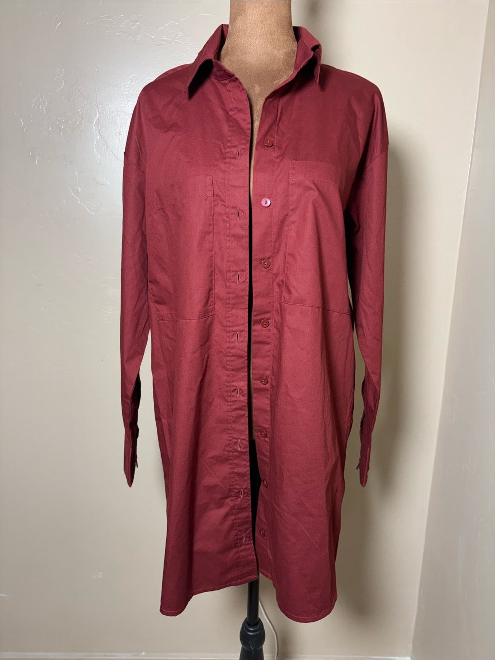 Abercrombie & Fitch Men's Longline Button-Down Shirt Jacket in Burgundy